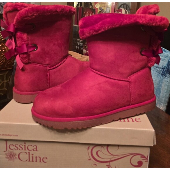 Jessica Cline Bow Faux Suede Boots RED Size 11 New - Picture 5 of 6